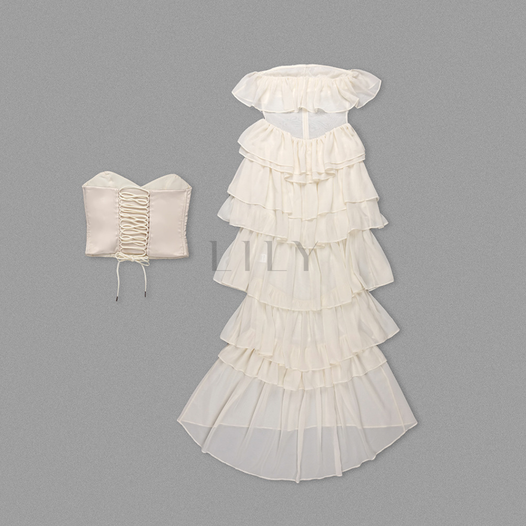 Strapless Chiffon Soft Ruffles Corset Maxi Dress