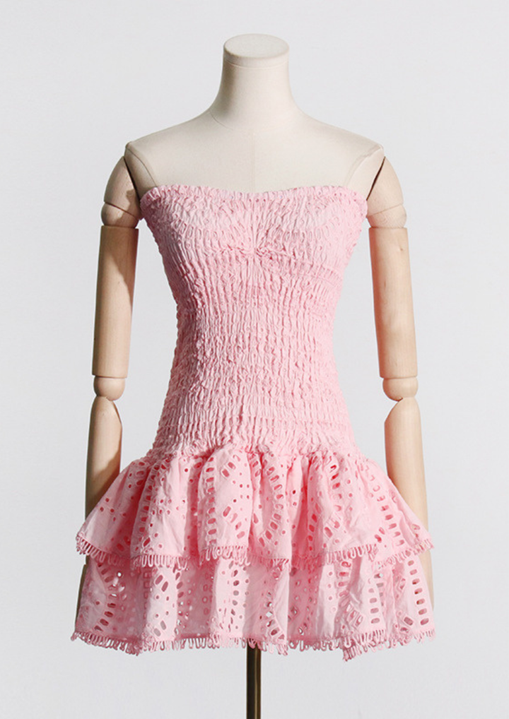 Mila  Embroidered Strapless Mini Dress
