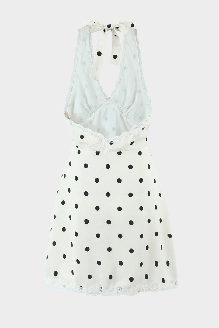 Polka Charm  Backless Halter Mini Dress