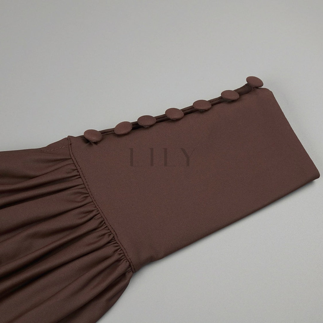 Deep V Neck Cinched Leather Waist Maxi Dress