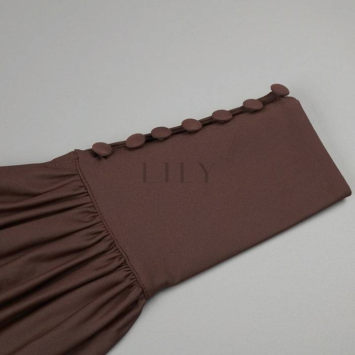 Deep V Neck Cinched Leather Waist Maxi Dress