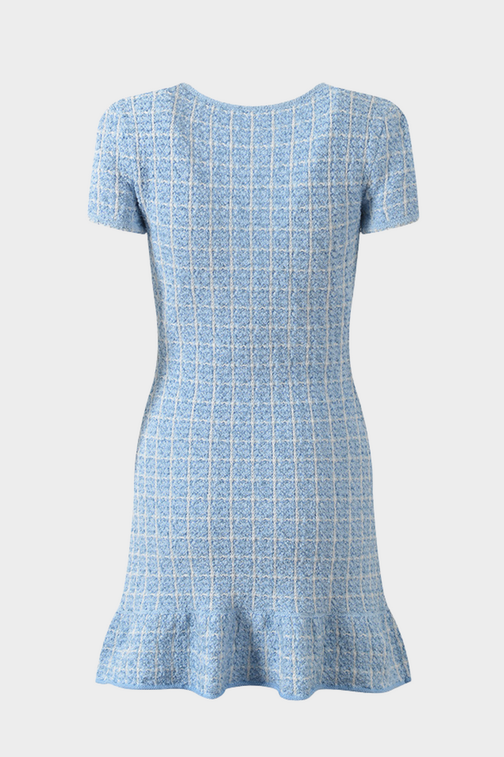 Flare Elegance Checkered Bow Mini Dress
