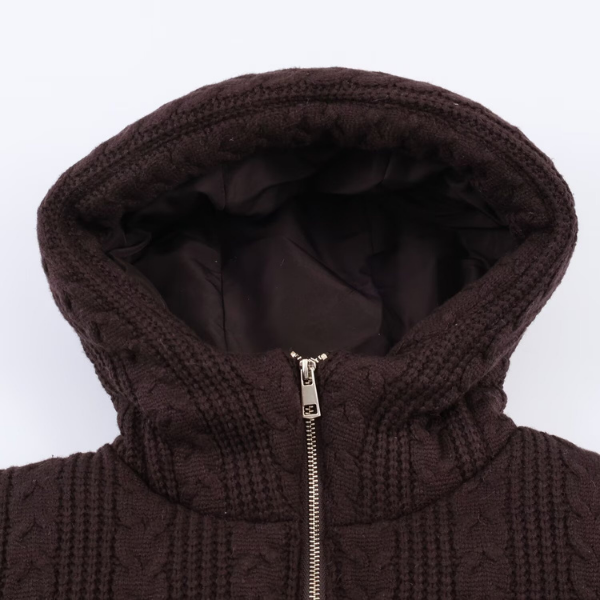 Cable Knit Hooded Cotton Padded Jacket