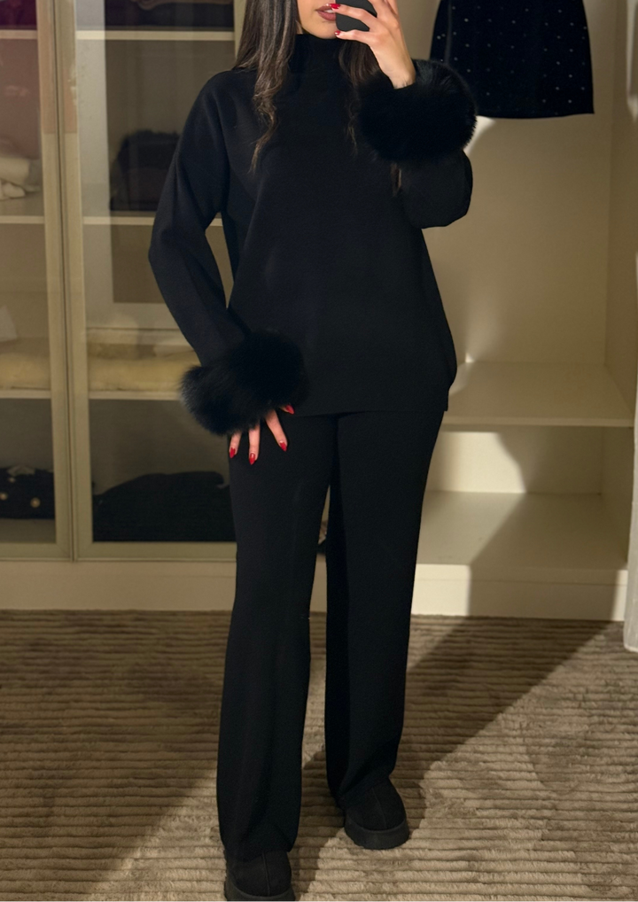 Ivy Real Fox Fur Turtleneck Knit Lounge Set