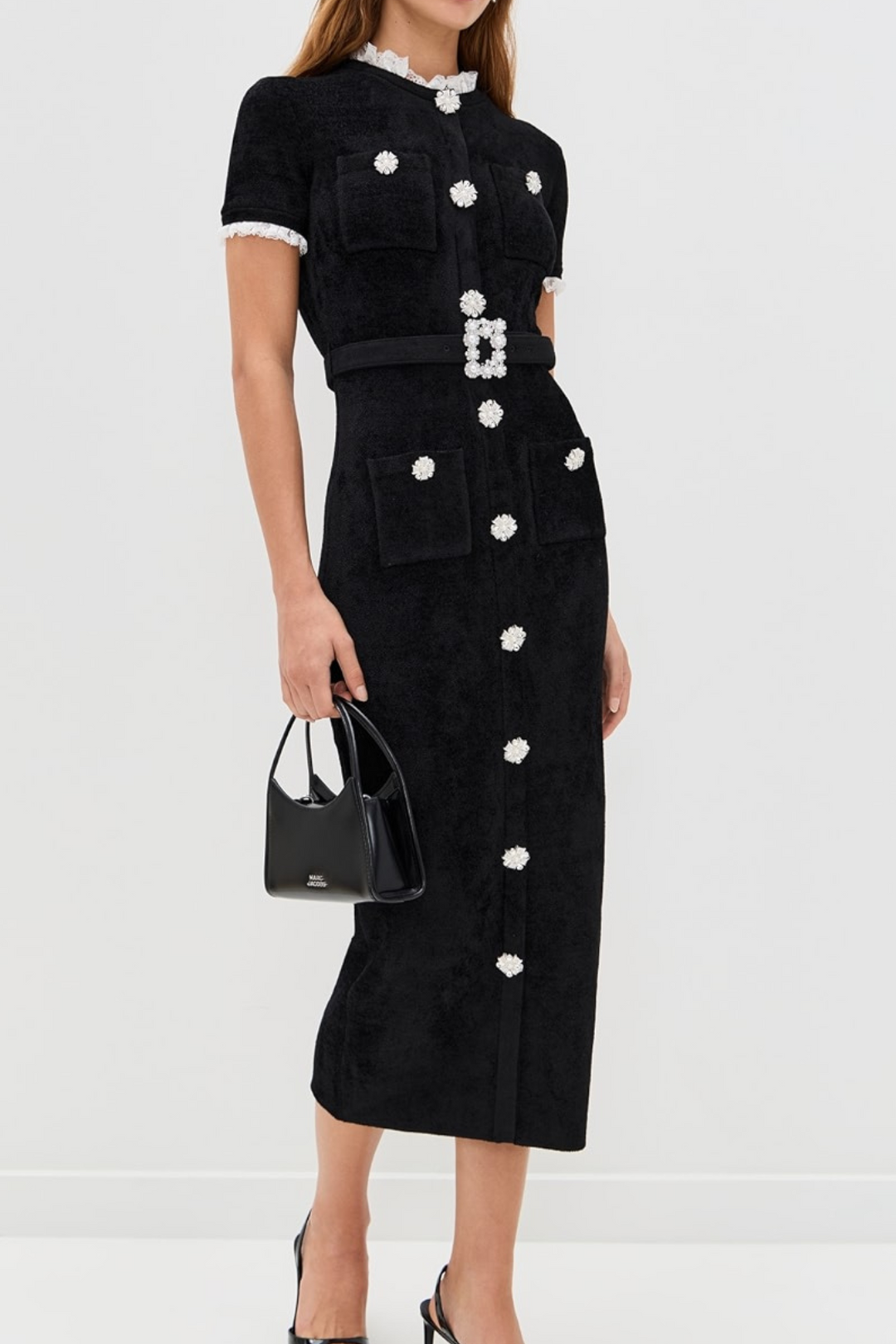 Classic Pearl ButtonViscose Knit Belted Maxi Dress