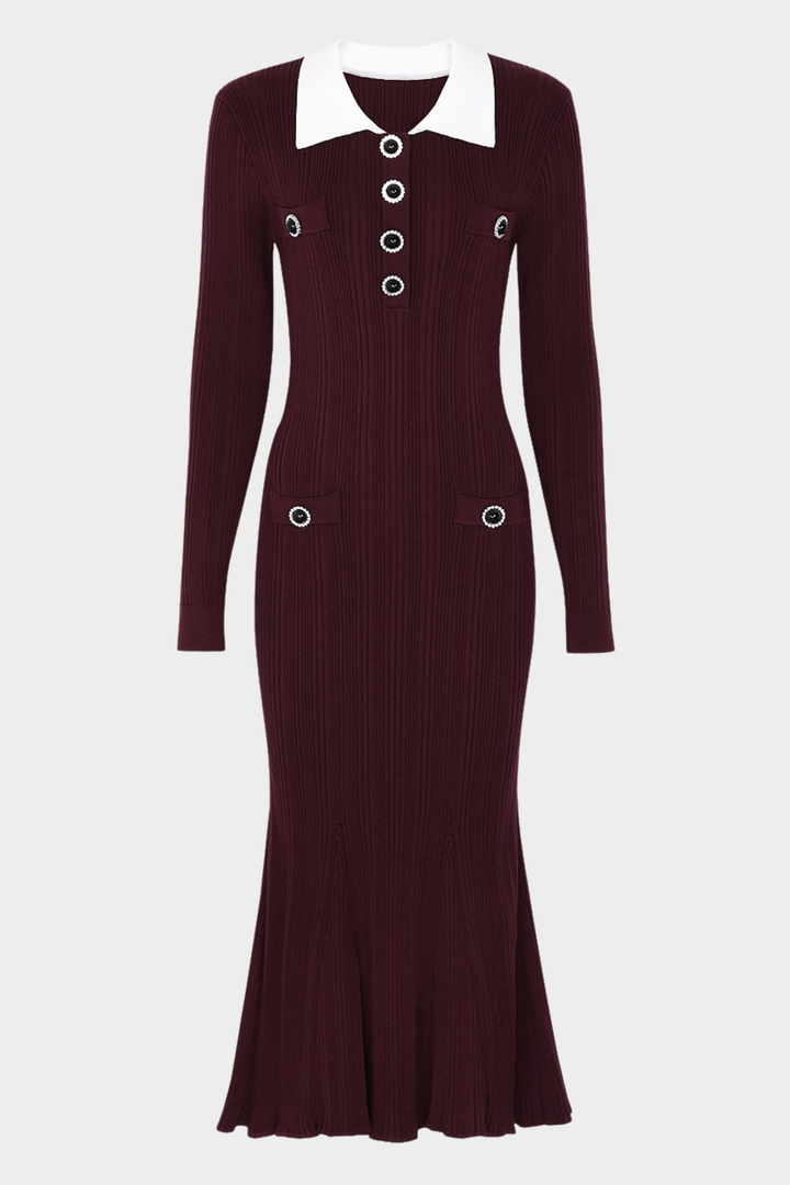 Gem Elegance Polo Knit Mermaid Maxi Dress