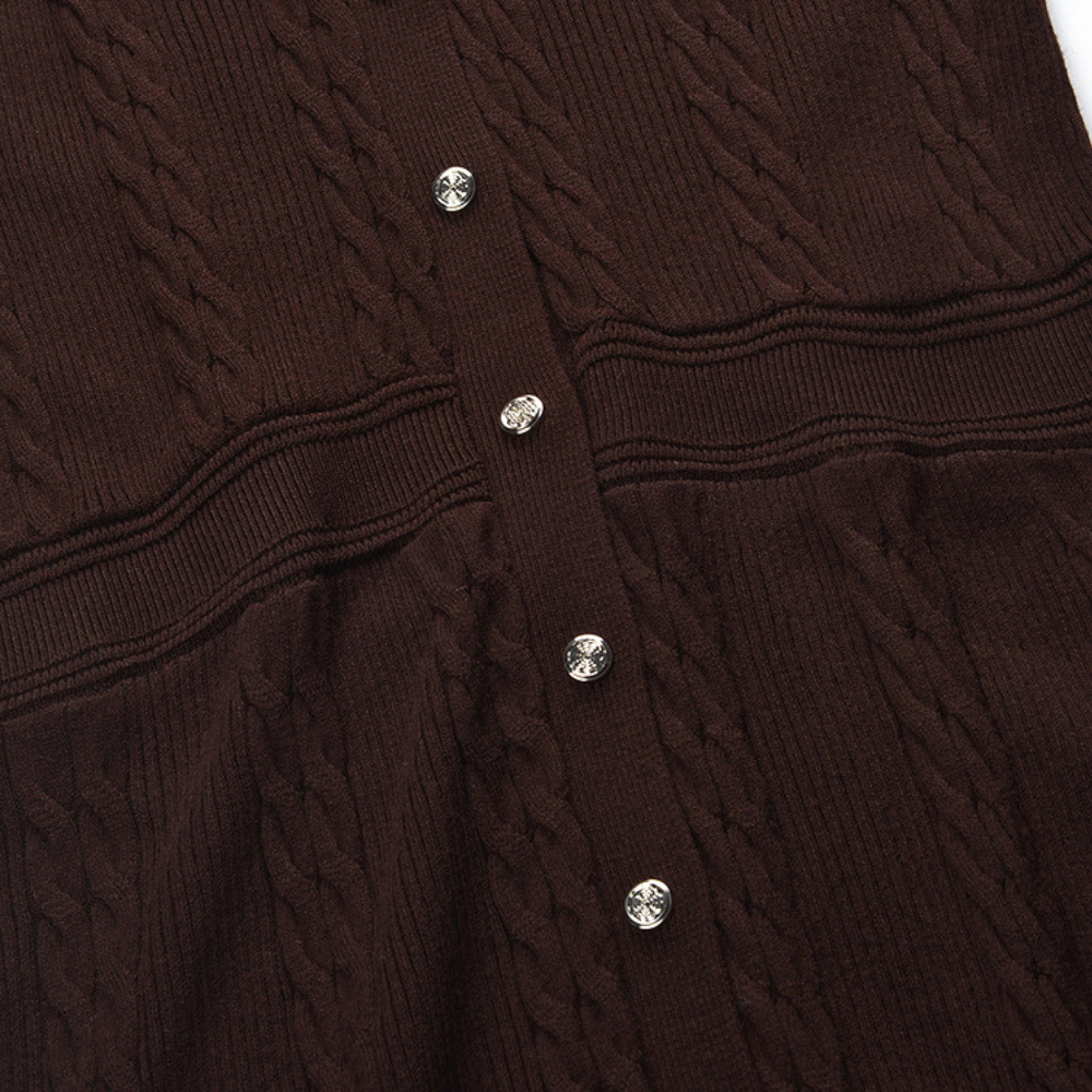 Mocha Lined Long Sleeve Wool Knit Maxi Dress