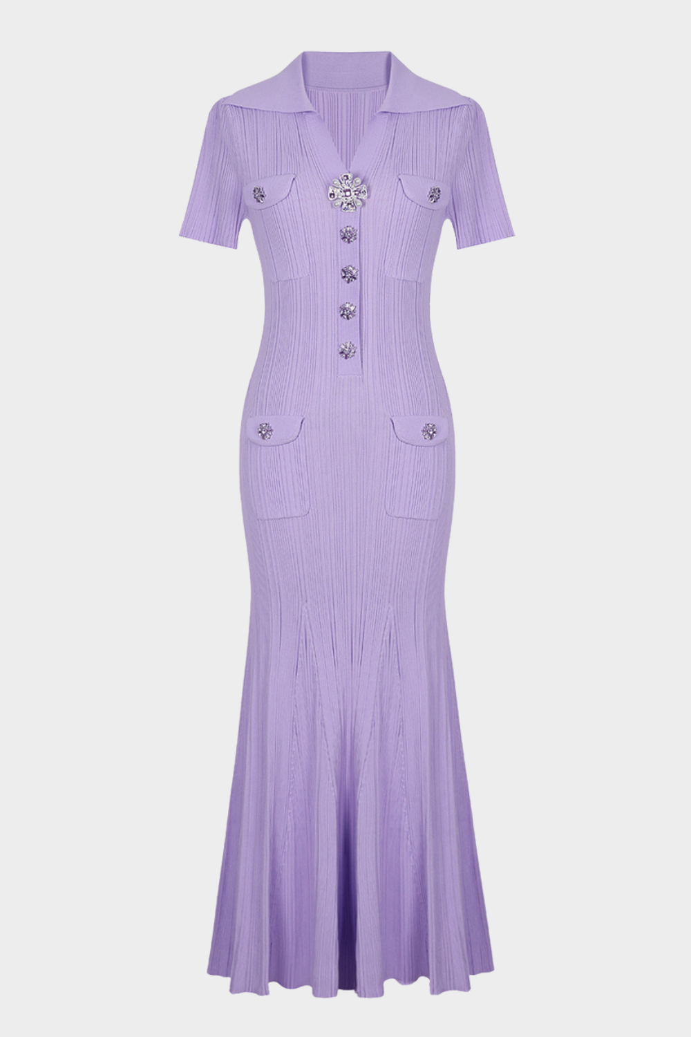 Elegant Gem Viscose Knit Maxi Dress - Short Sleeve