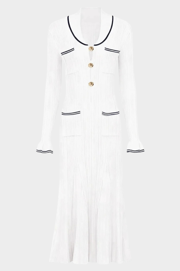 Clara Contrast Trim Knit Flare Cuff Maxi Dress