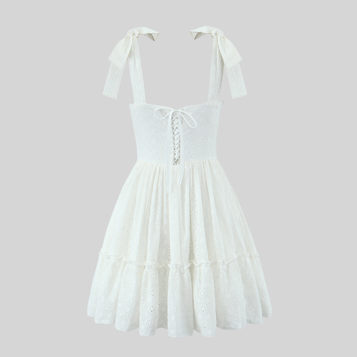 White Floral Bow Mini Dress