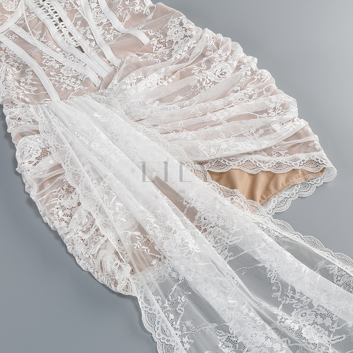Strapless Lace Corset  Drape Mini Dress