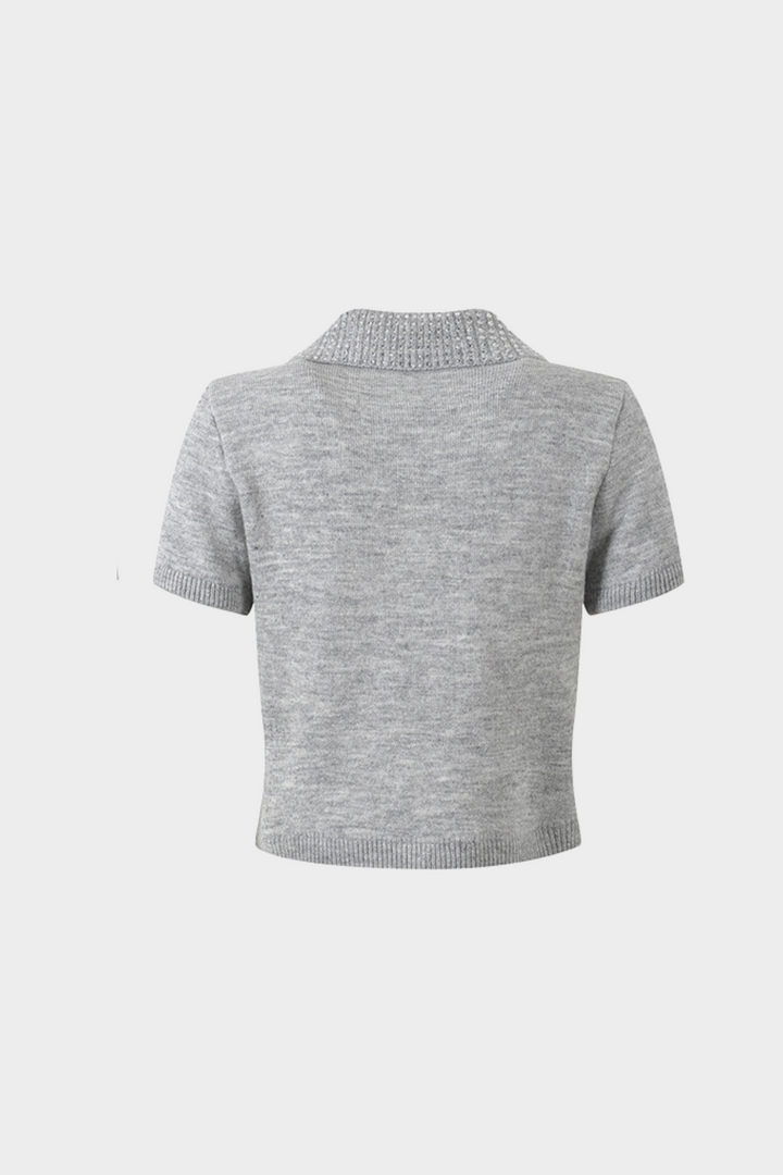Diamond Beaded Soft Wool Collar Top