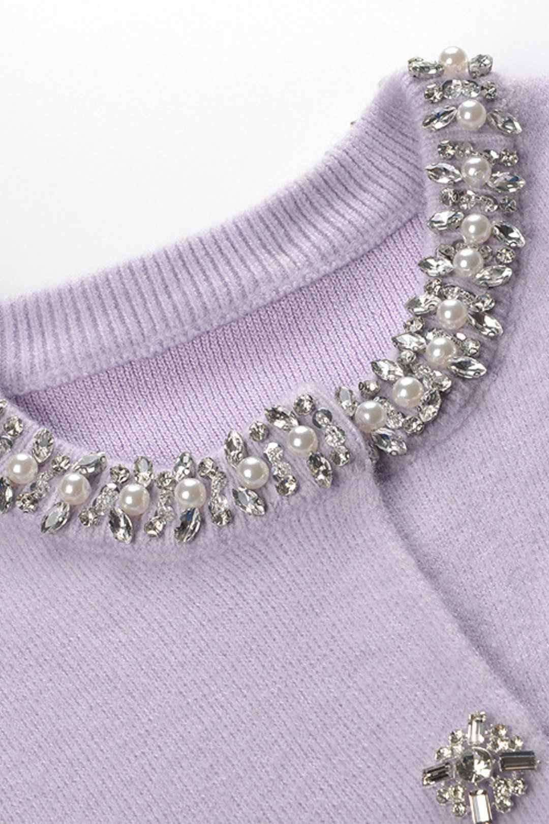 Lavender Luxe Beaded Pearl Knit Cardigan Top