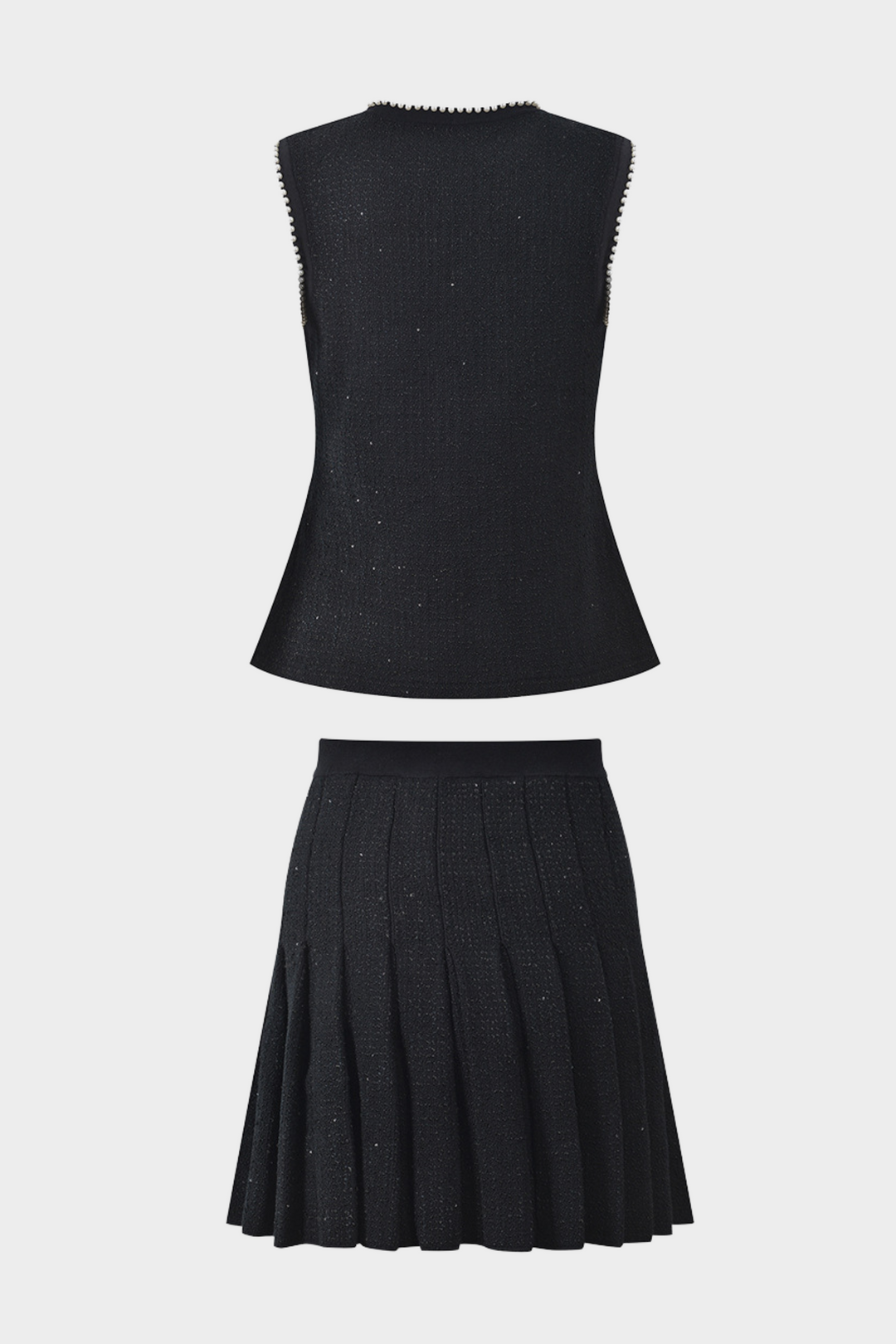 Luxury Pearl Trimmed Beaded Vest &amp; Pleated Skirt Set