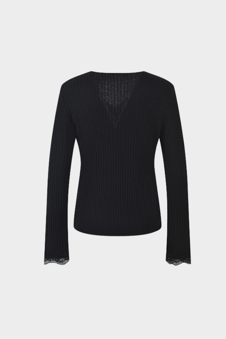 Serene LaceTrim V Neck Soft Wool  Cardigan Top