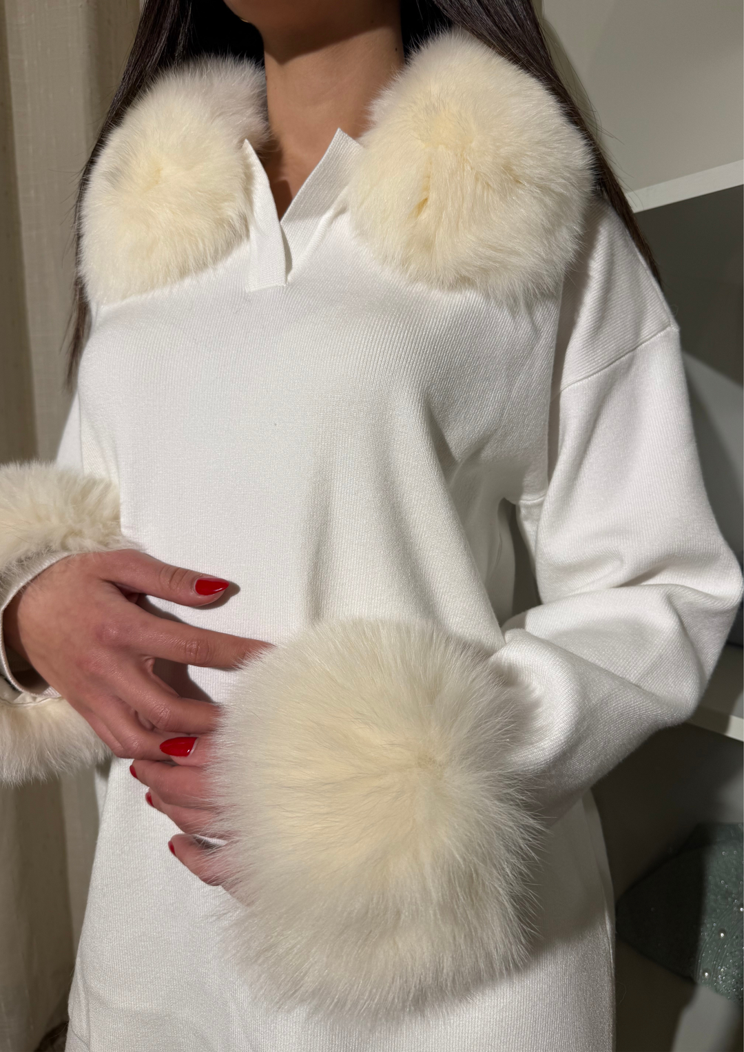 Velora Real Fox Fur Knit Lounge Set - Fur Cuff Edition