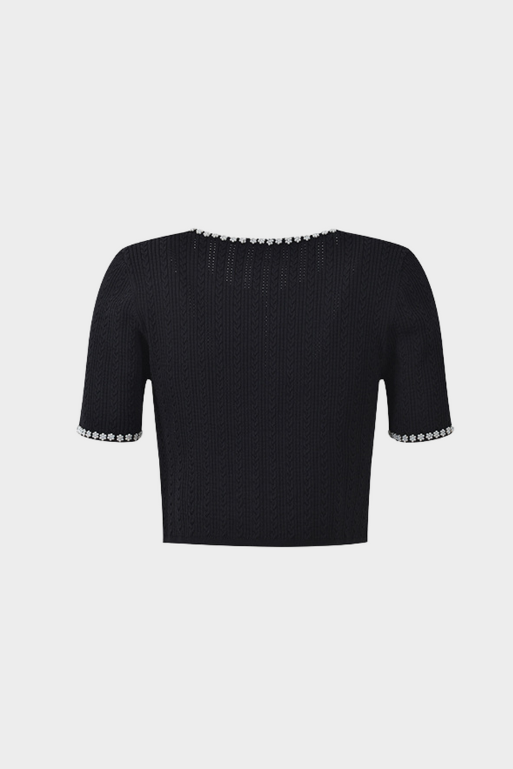 Pearl Luxe Trim Cropped Knit Cardigan Top