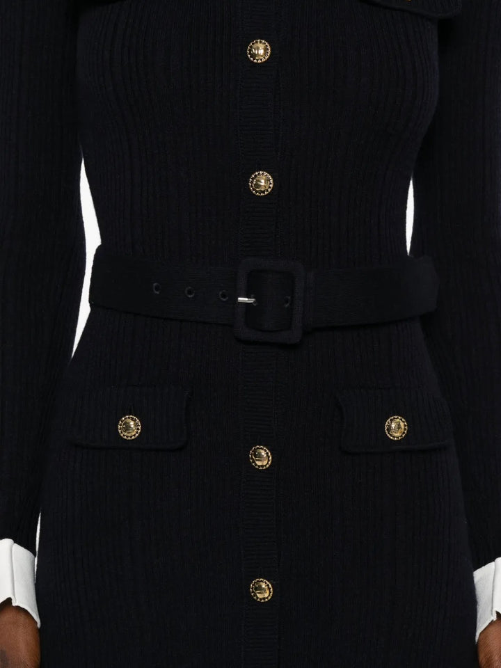 Majestic Knit Contrast Cuffs Sculpted Waist  Maxi Dress