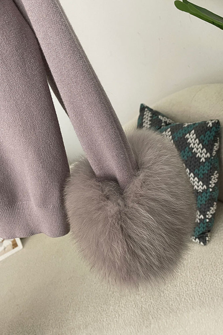 Ivy Real Fox Fur Turtleneck Knit Lounge Set