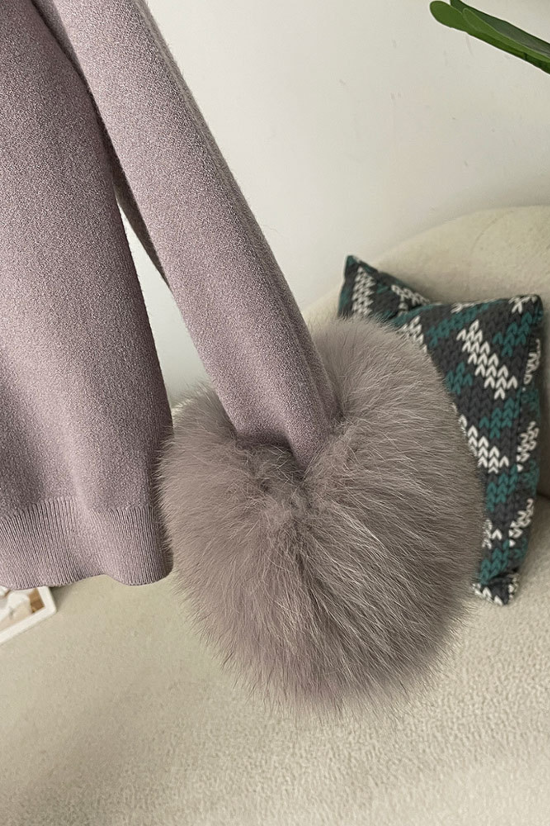 Ivy Real Fox Fur Turtleneck Knit Lounge Set