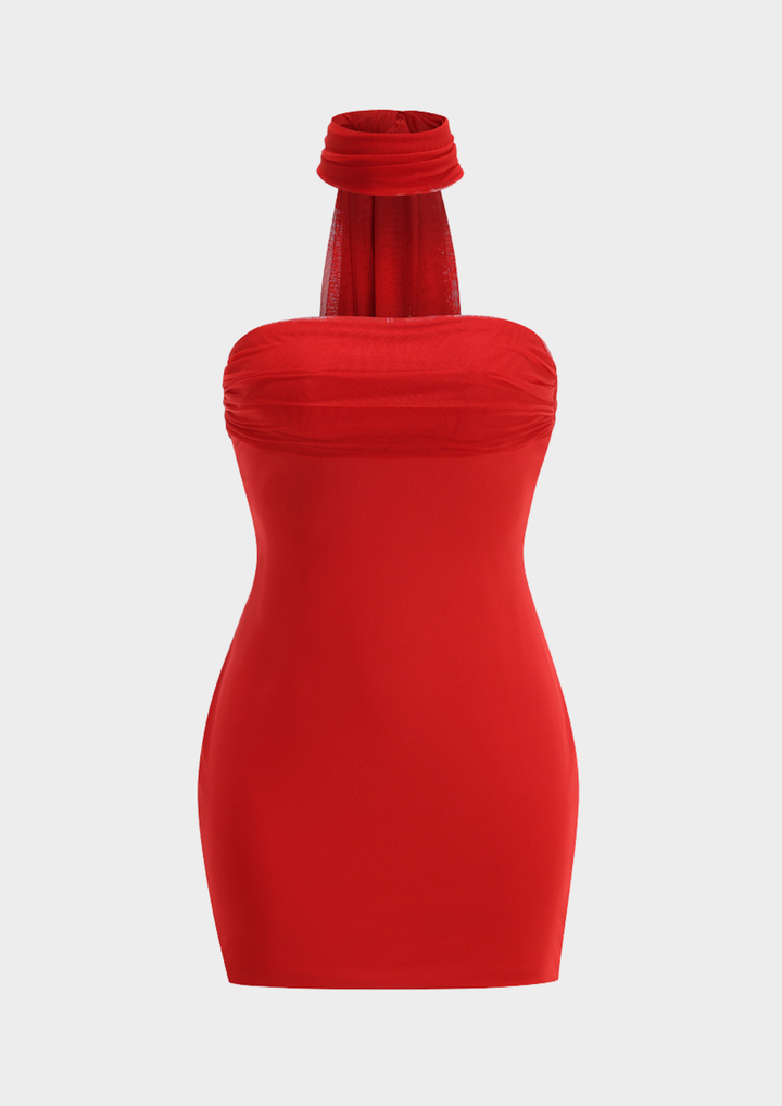 Naomi Muse Halter Mesh Mini Dress