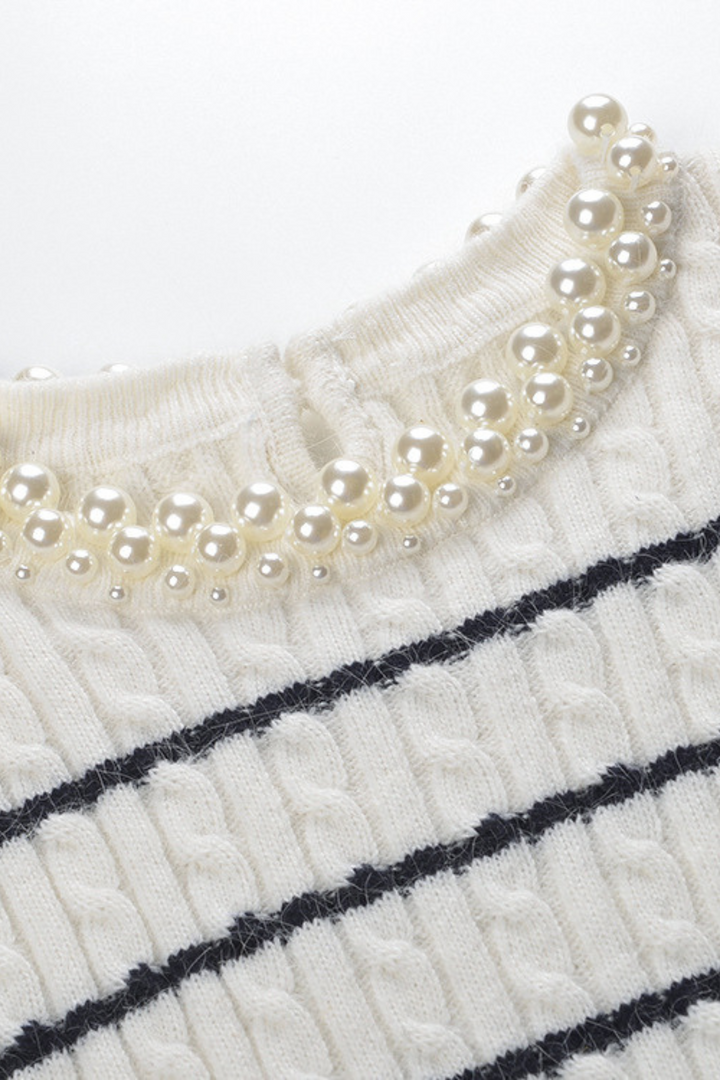 Pearl Striped Jacquard Knit Sweater Top