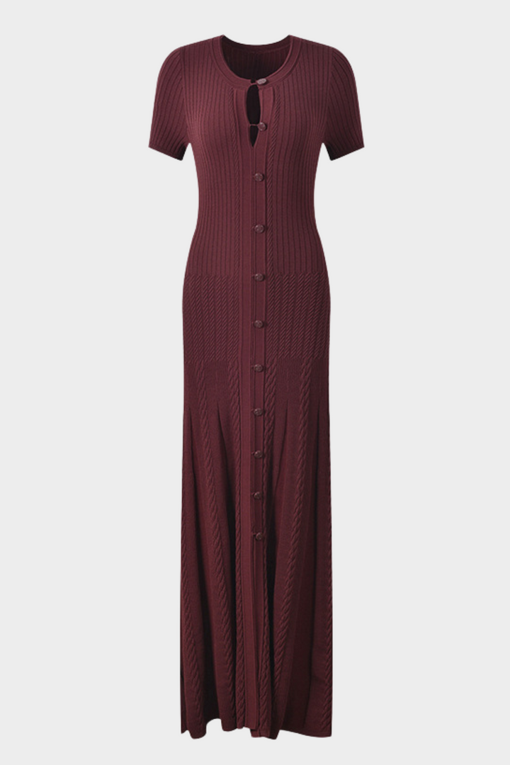 Luxe Viscose Button Down Knit Maxi Dress In Burgundy