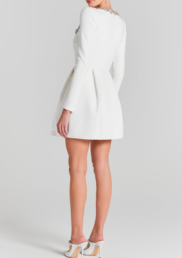 Crystal Bloom Square Neck Elegance Mini Dress