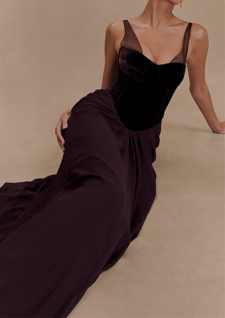 Mariana Backless Draped Elegance Maxi Dress