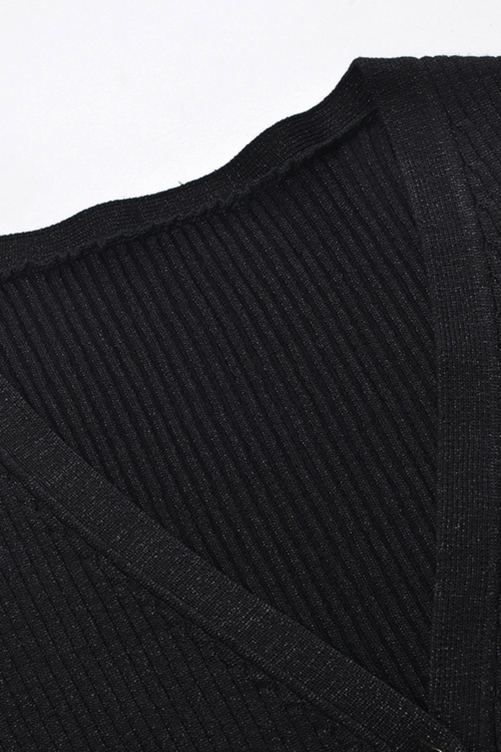 Classic Gleam V Neck Gold Button  Flared SleevesTop