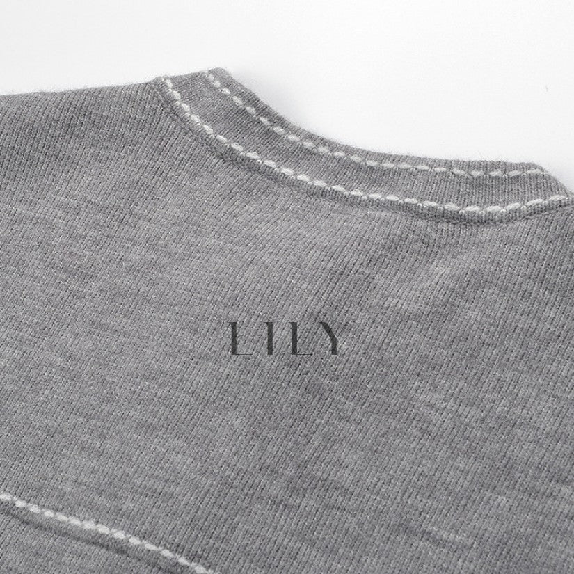 Leona Contrast Knit Grey Cardigan