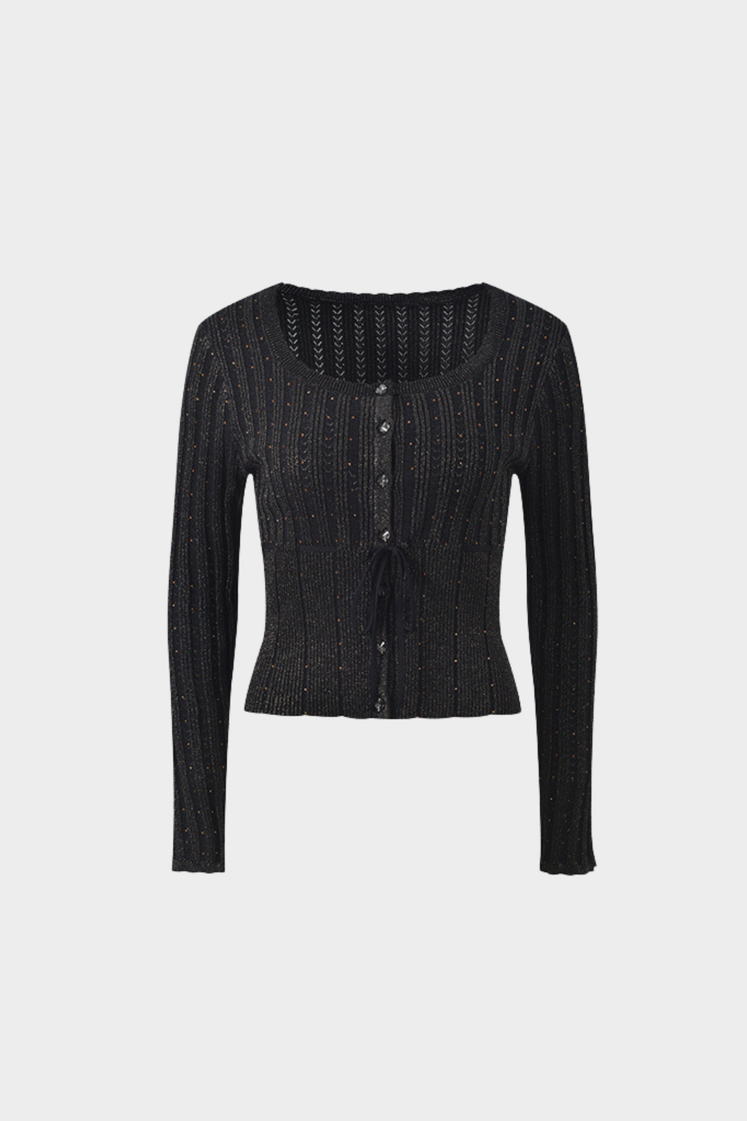Gleam Beaded Elegance Tencel Knit Tie Waist Top