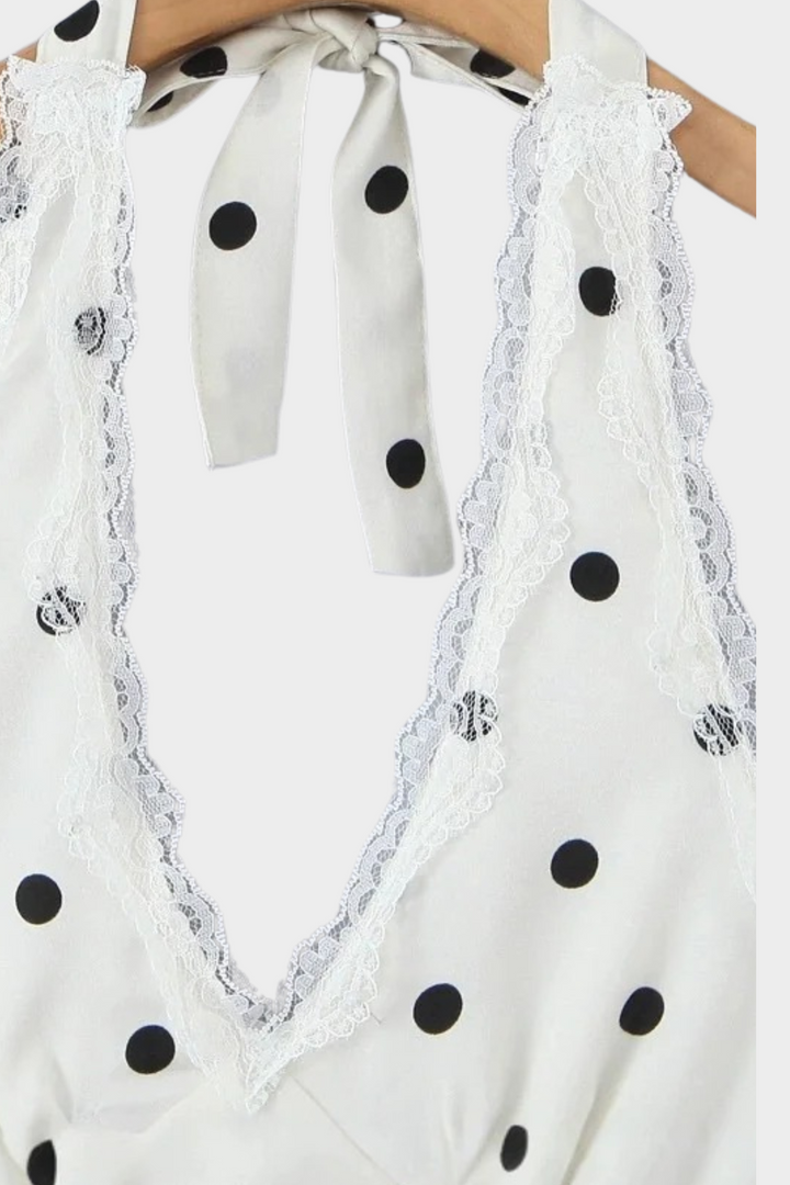 Polka Charm  Backless Halter Mini Dress