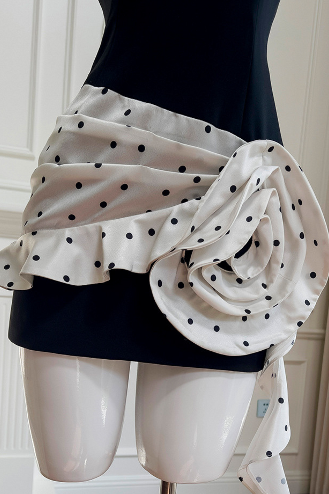 Noir Rosette Polka Back Tie Mini Dress