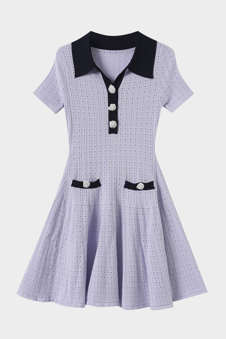 Capri Pearl Viscose knit Hollow Mini Dress