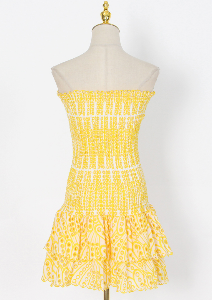 Sunlit Embroidered Strapless Mini Dress