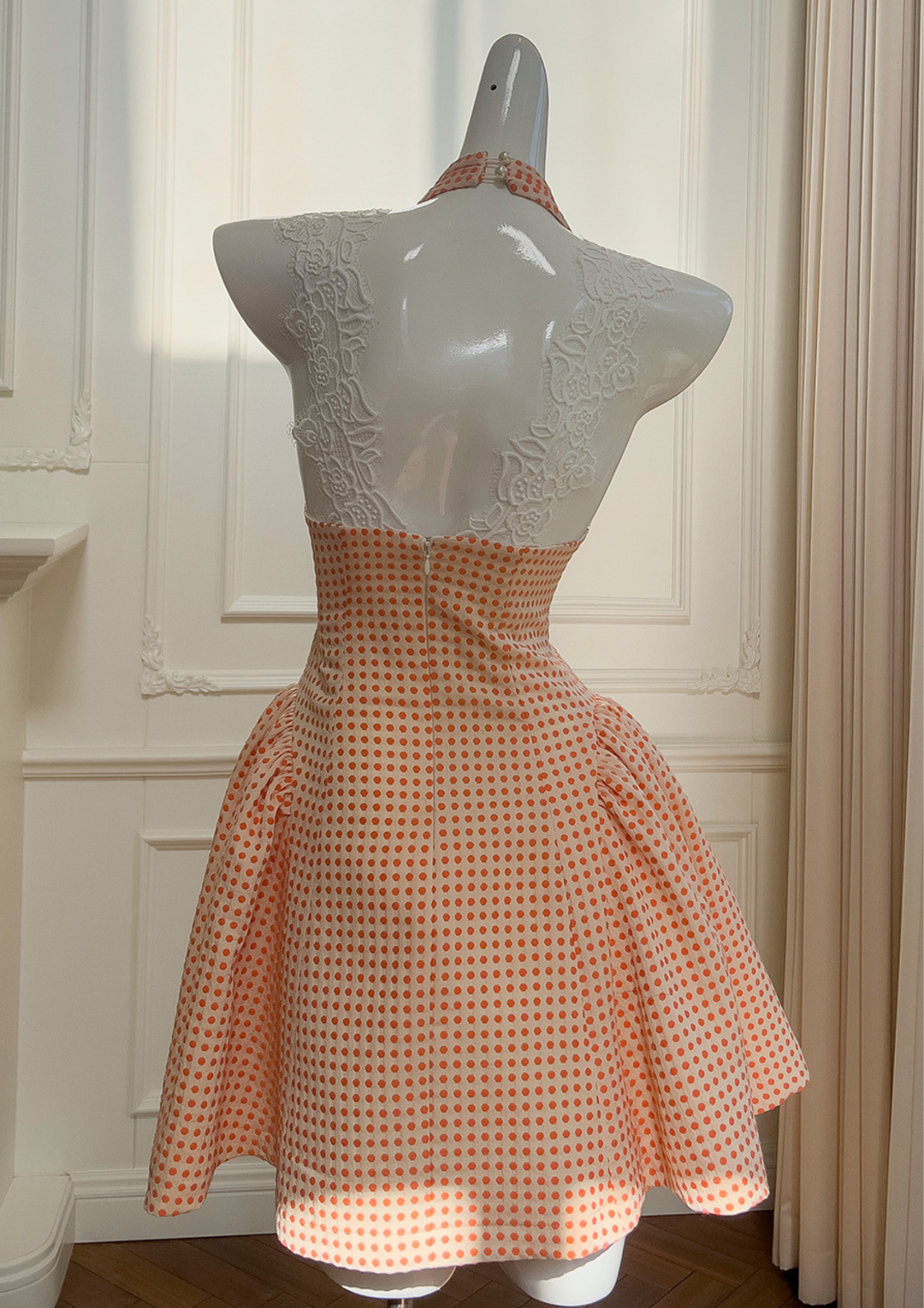 Apricot Dot Halter Mini Dress