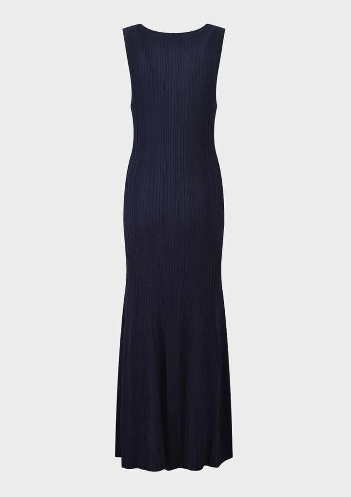 U Neck Elegant Ribbed Maxi Dress