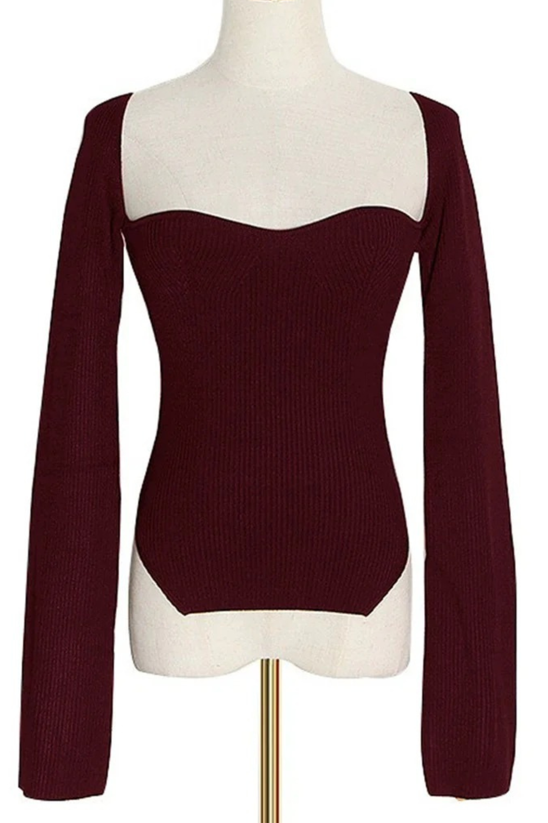 Curved Hem Slim Fit Essential Sweater Top