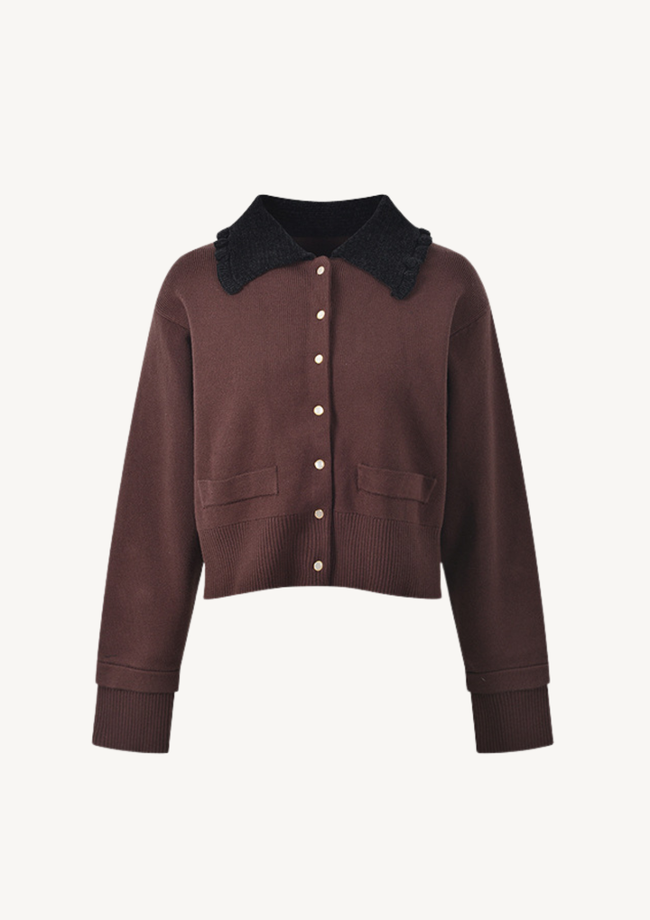 Brown Contrast Collar Knit Top