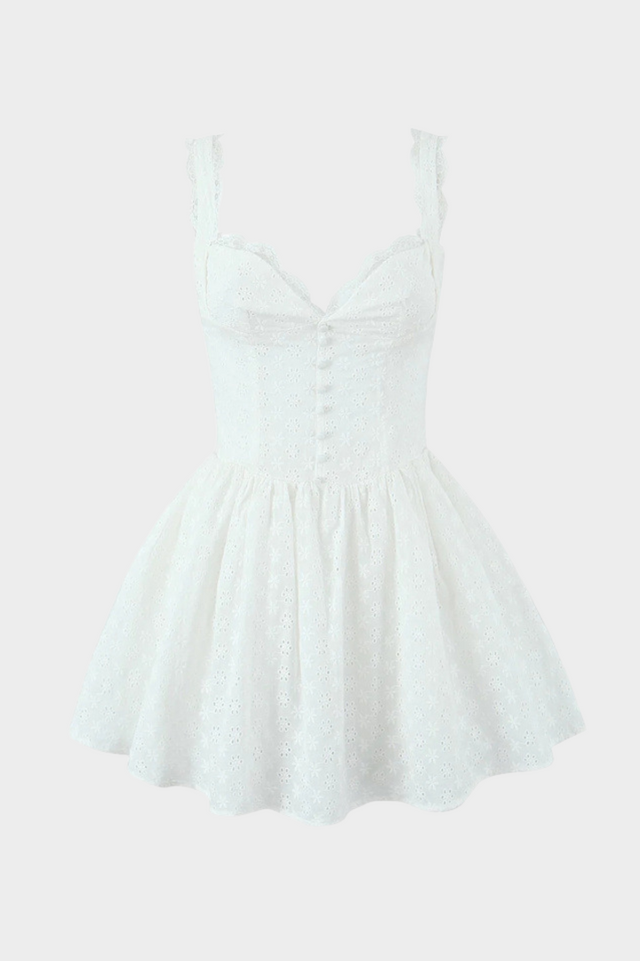 Lily White Embroidered Lace Straps Cute Mini Dress