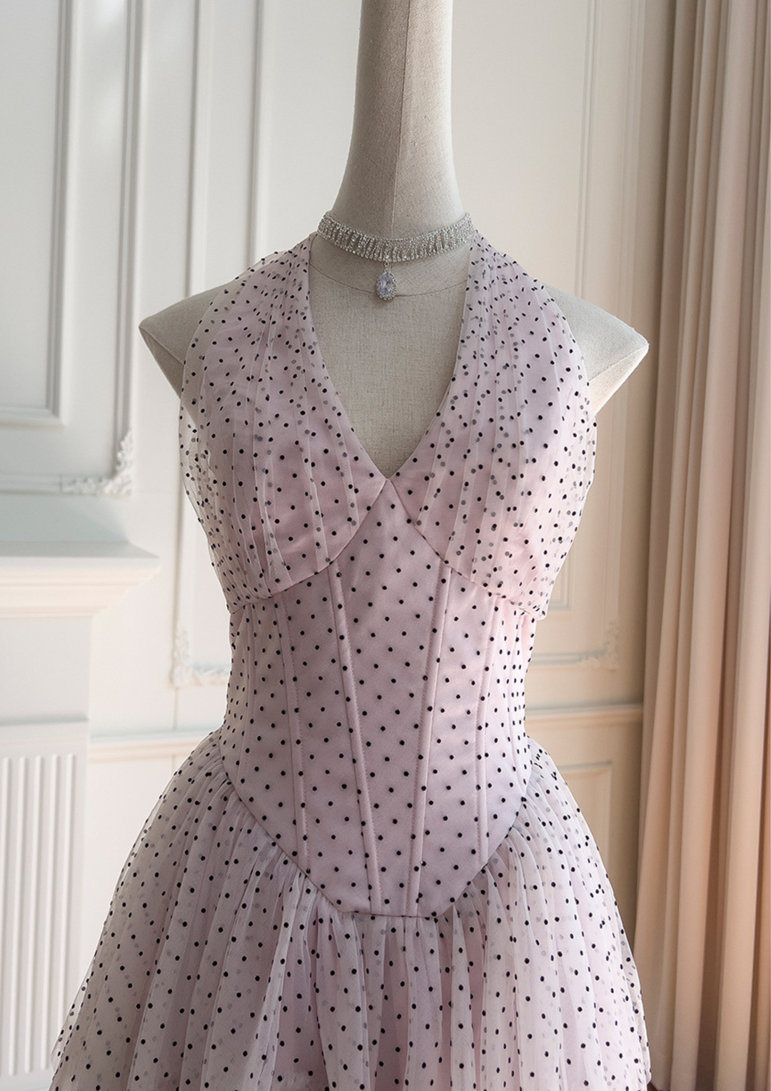 Petal Dusk Polka Mesh Maxi Dress