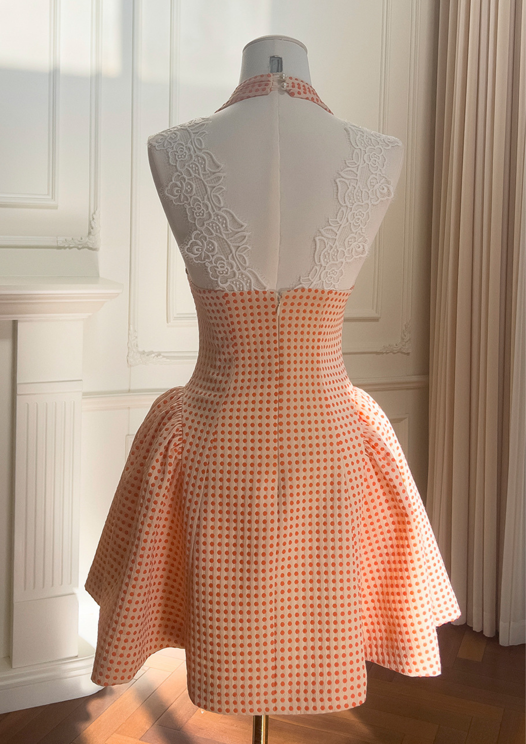 Apricot Dot Halter Mini Dress