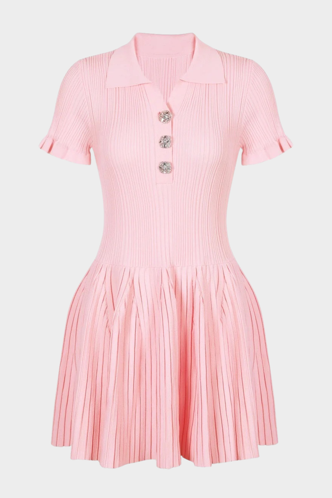 Chérie Knit Crystal Button Pleated Mini Dress