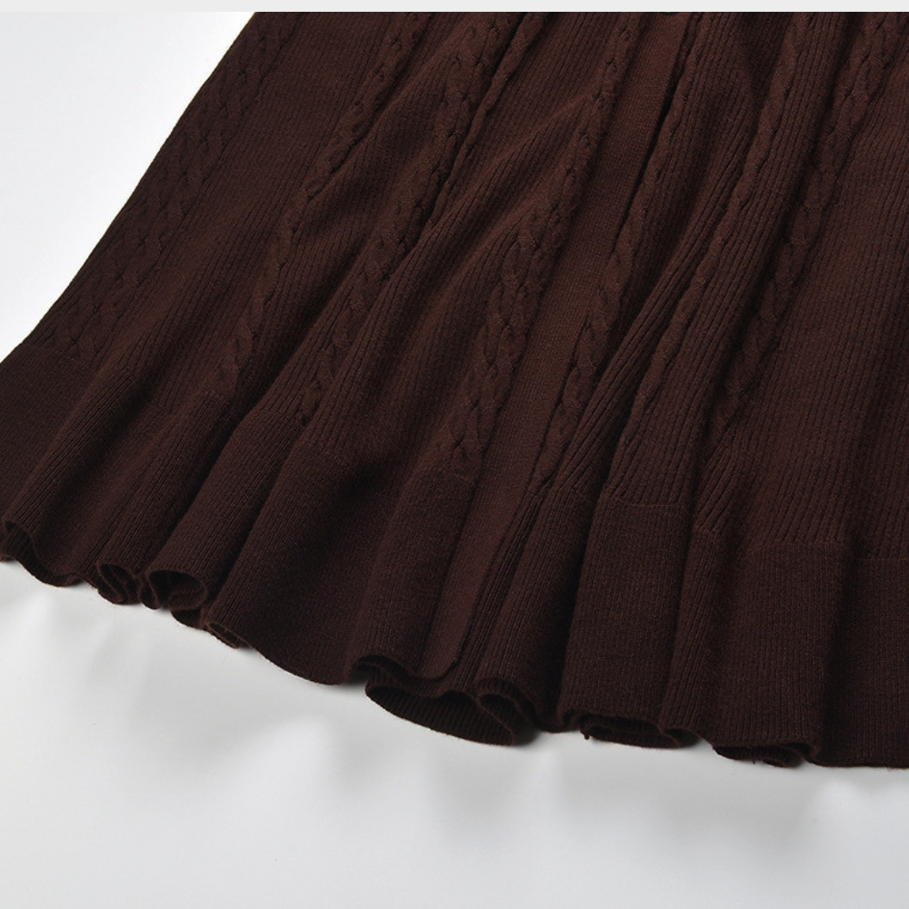 Mocha Lined Long Sleeve Wool Knit Maxi Dress