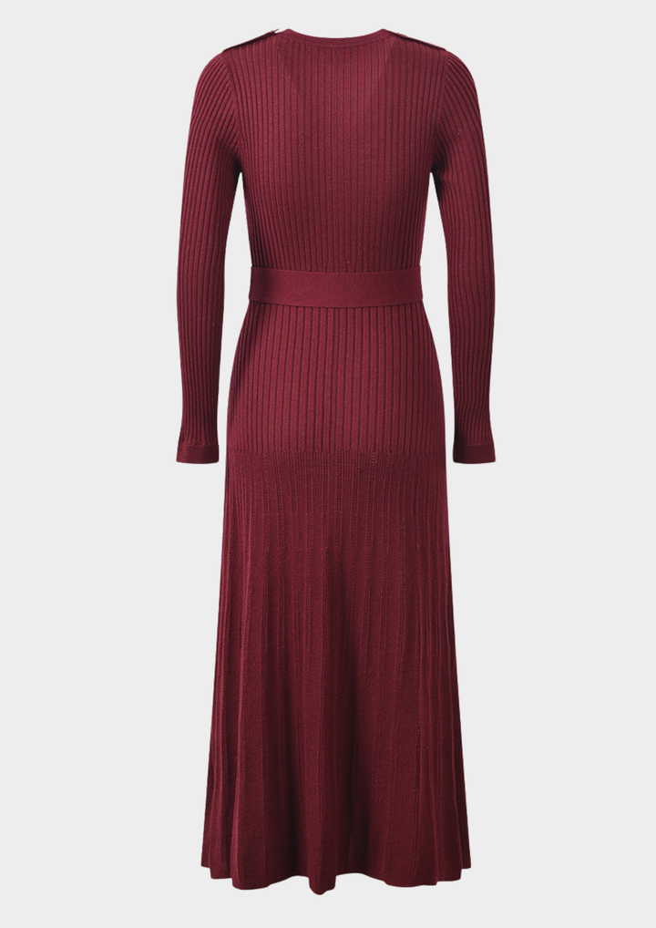 Classic Rib Belted Wool Knit Maxi Dress