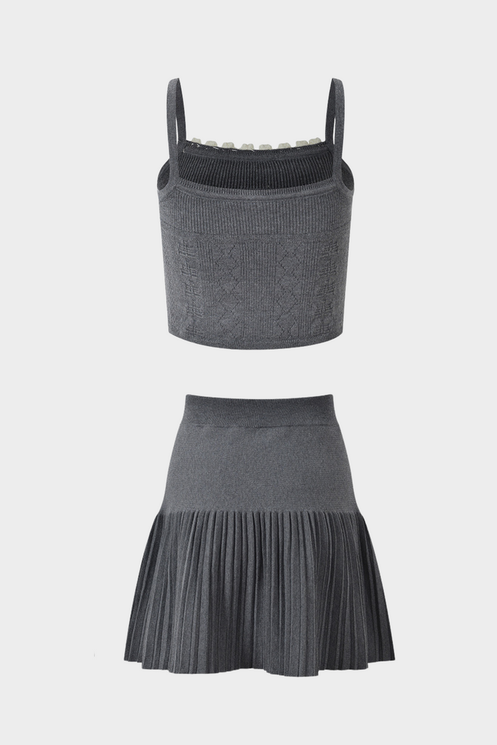 Grey Floral Pearl Knit Camisole Top