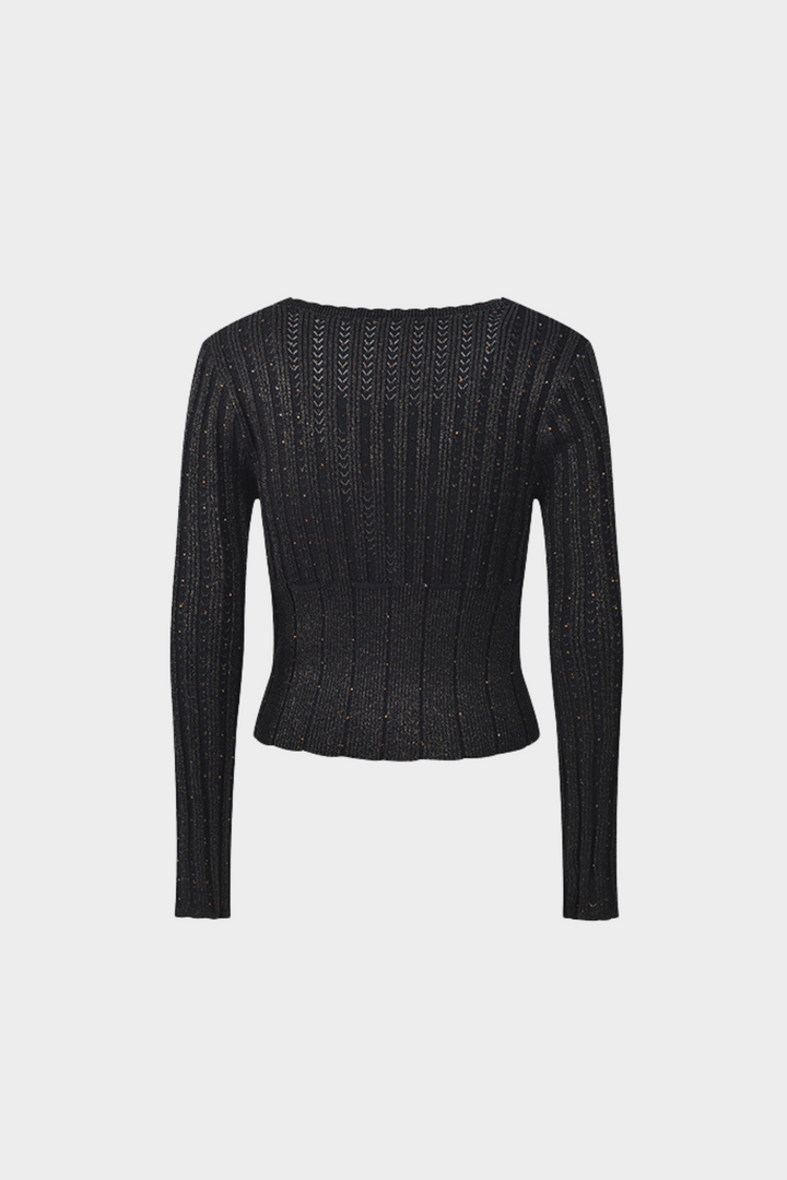 Gleam Beaded Elegance Tencel Knit Tie Waist Top