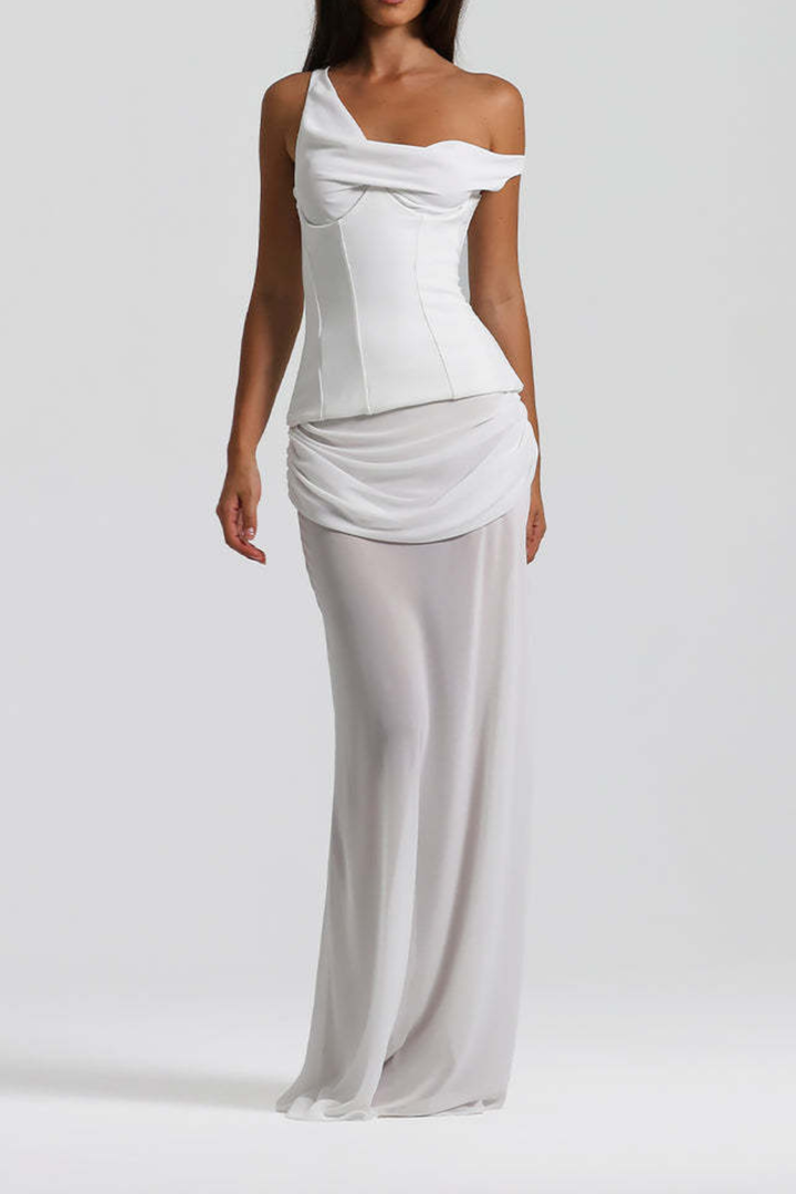 Skyla Sheer Drape Off SHoulder Maxi Dress