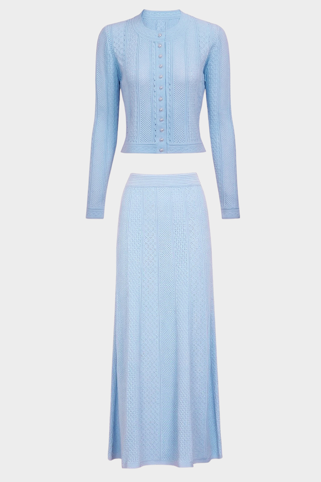 Pearl Luxe Buttoned Textured Knit Maxi Skirt Set